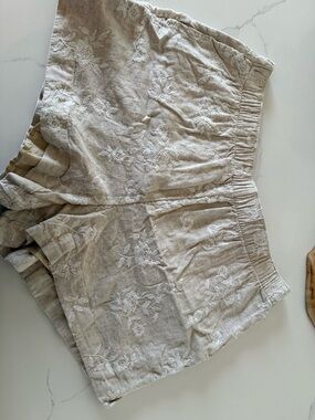 Abercrombie & Fitch Beige Embroidered High-Waist Linen Shorts